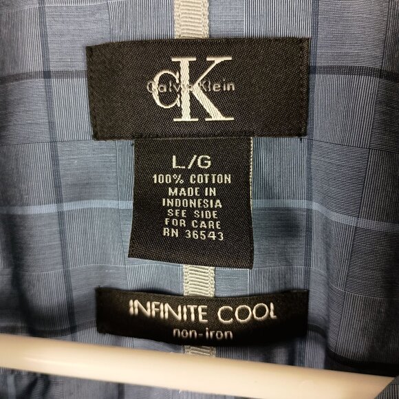 Calvin Klein Mens Infinite Cool Plaid Long Sleeve Button-Down Shirt Size L Blue - Picture 3 of 6